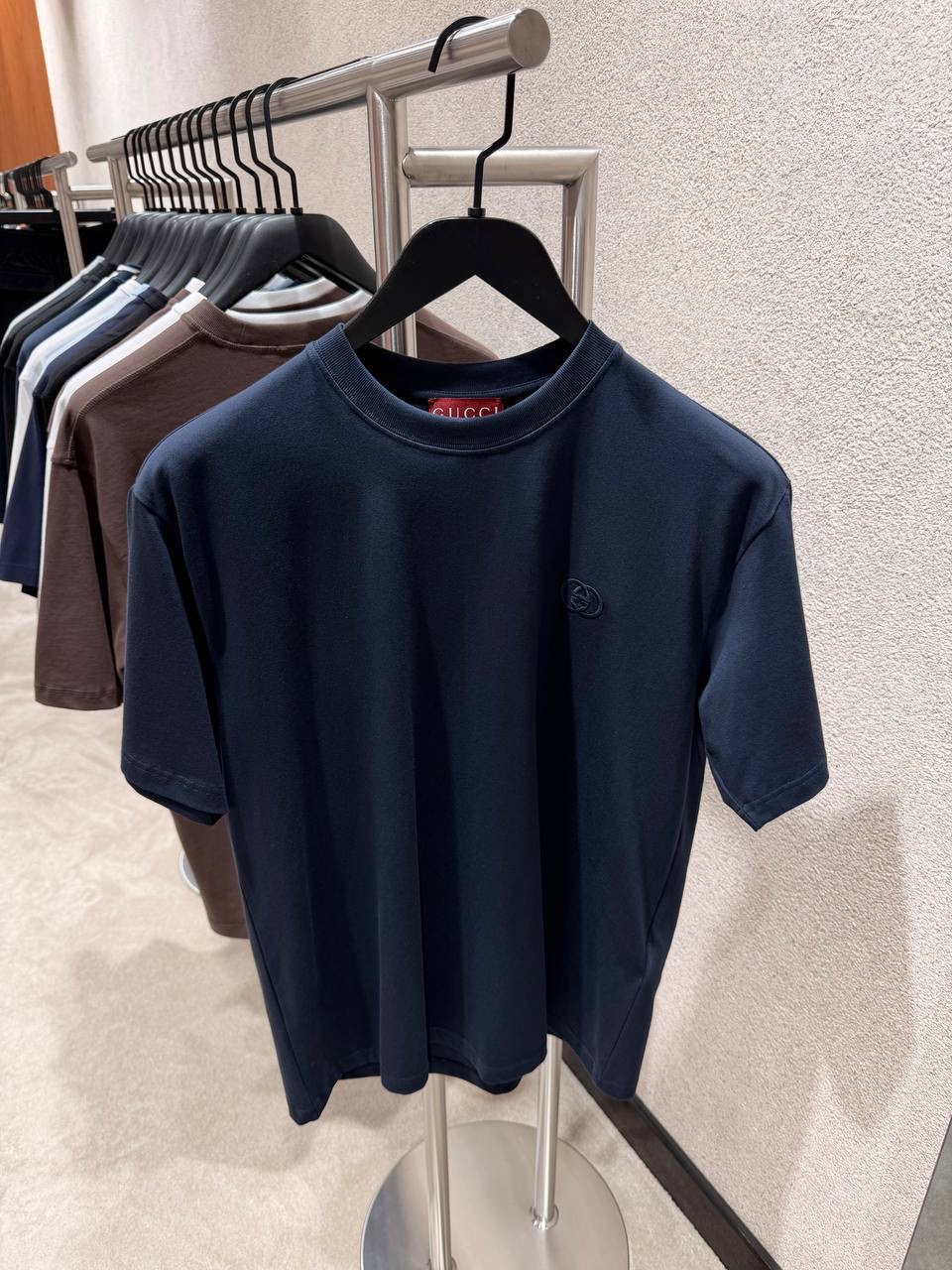 Navy Gucci GG embroidered logo cotton tee - Image 3