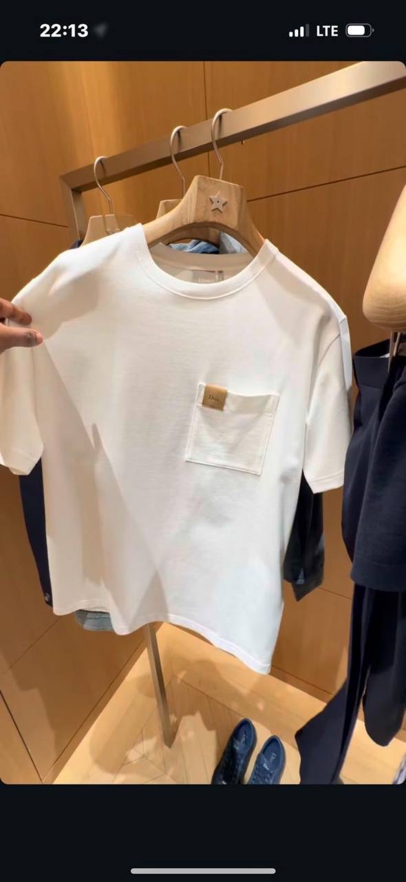White Dior leather patch pocket logo cotton tee - Image 4