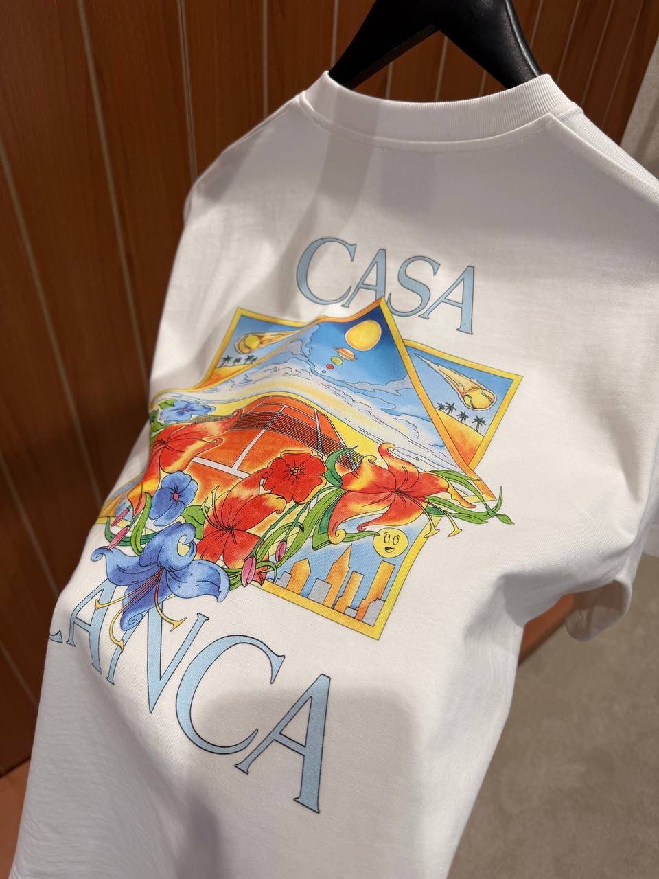 White Casablanca Flower Court Icon cotton T-shirt - Image 3