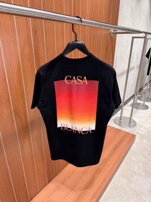 Black Casablanca Gradient Square stacked logo cotton tee