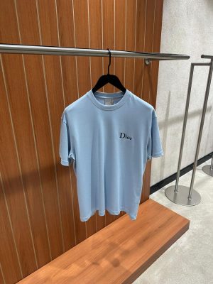 Blue Dior embroidery cotton jersey T-shirt