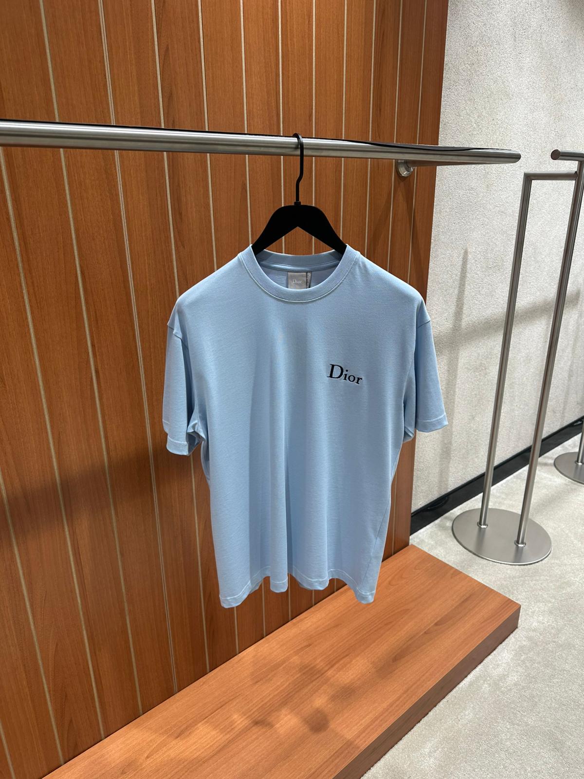 Blue Dior embroidery cotton jersey T-shirt