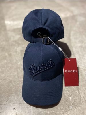 Navy Gucci script embroidery baseball cap