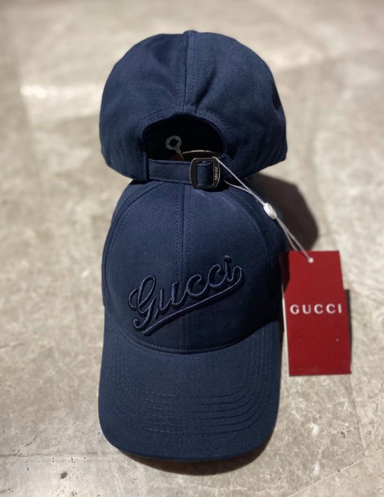Navy Gucci script embroidery baseball cap