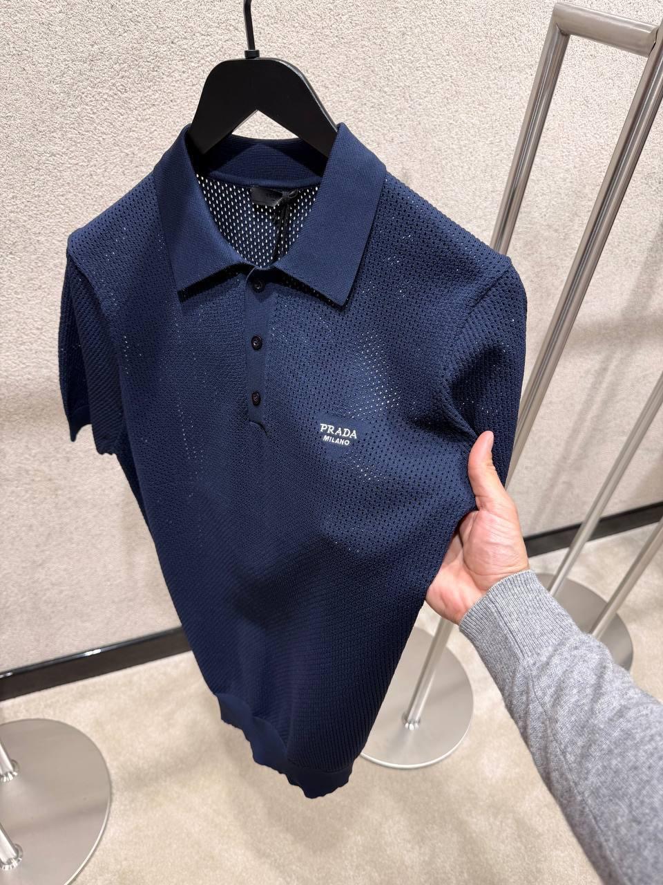 Navy Prada perforated polo shirt - Image 2