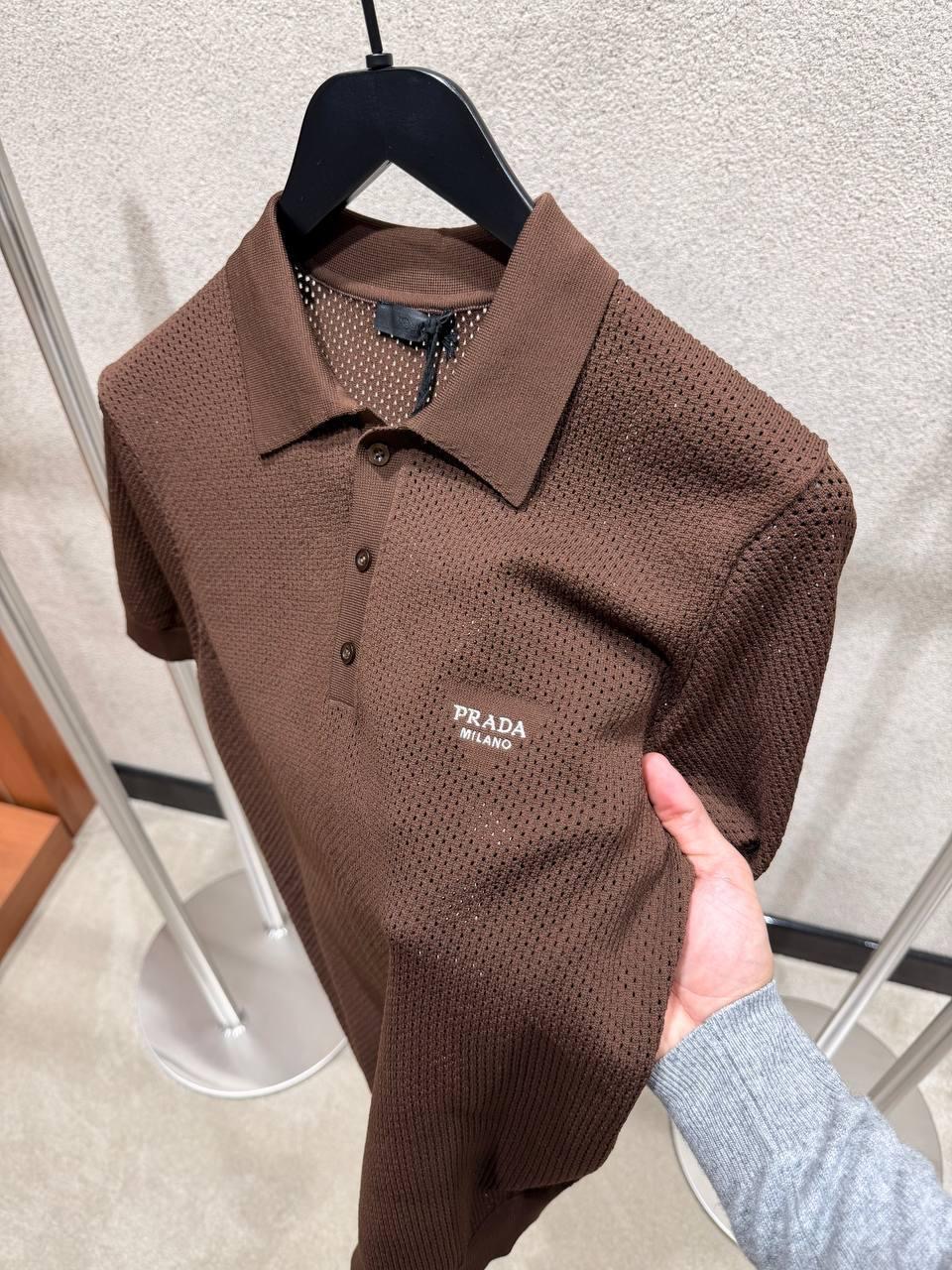 Brown Prada perforated polo shirt - Image 3