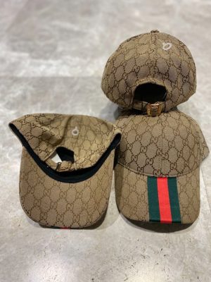 Beige Gucci gg patterned logo Web stripe cap