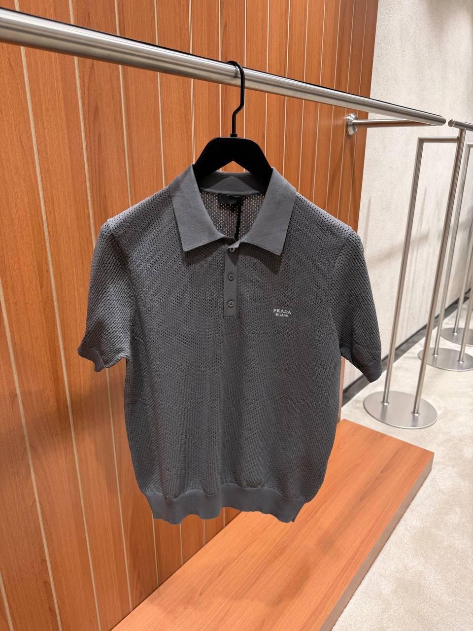 Gray Prada perforated polo shirt