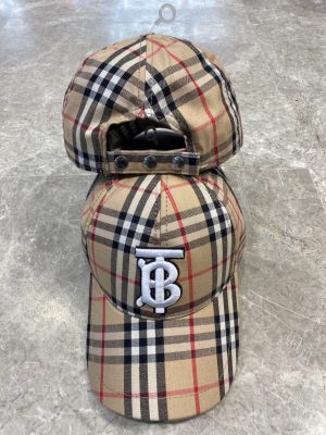 Beige Burberry vintage check cotton white TB logo appliqué baseball hat