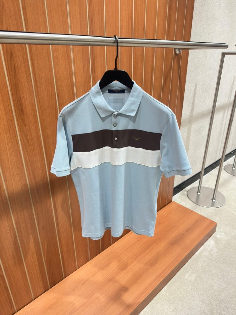 Sky-blue LV Short-Sleeved polo cotton piqué tee