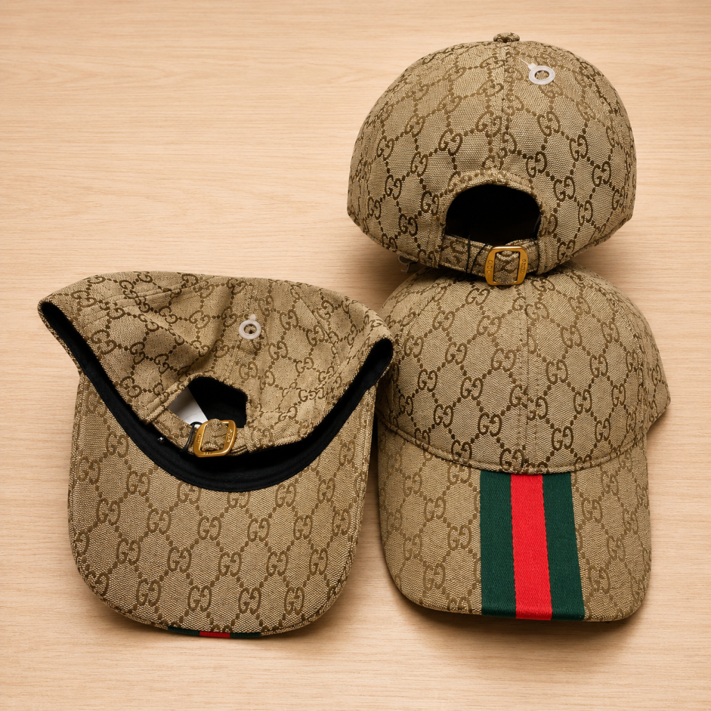 Beige Gucci gg patterned logo Web stripe cap