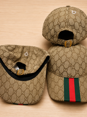 Beige Gucci gg patterned logo Web stripe cap