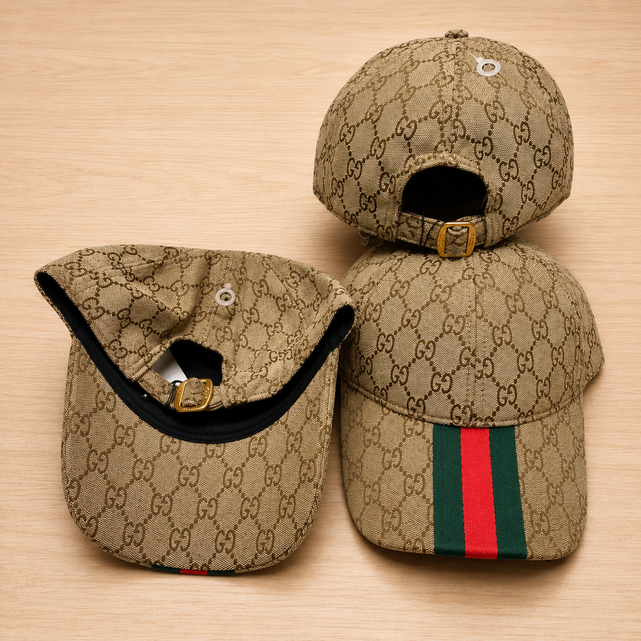 Beige Gucci gg patterned logo Web stripe cap