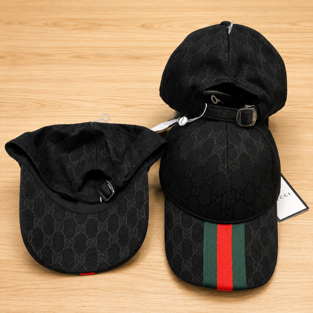 Black Gucci gg patterned logo Web stripe cap