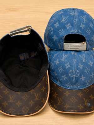 Blue LV denim monogram logo hat