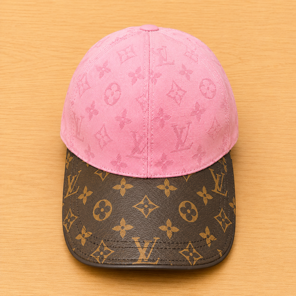 Pink LV denim monogram logo hat