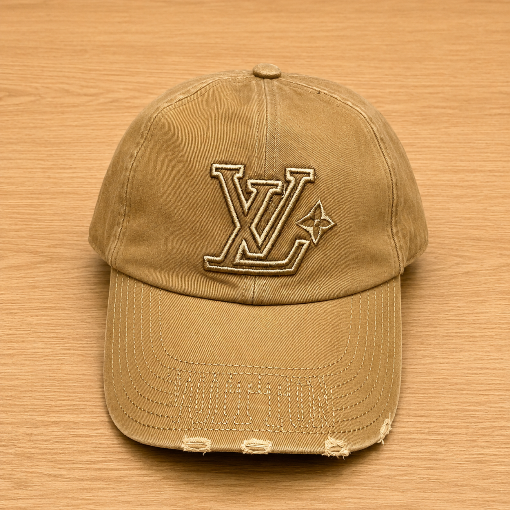 Beige LV Denim Washed Cap