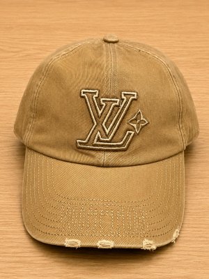 Beige LV Denim Washed Cap