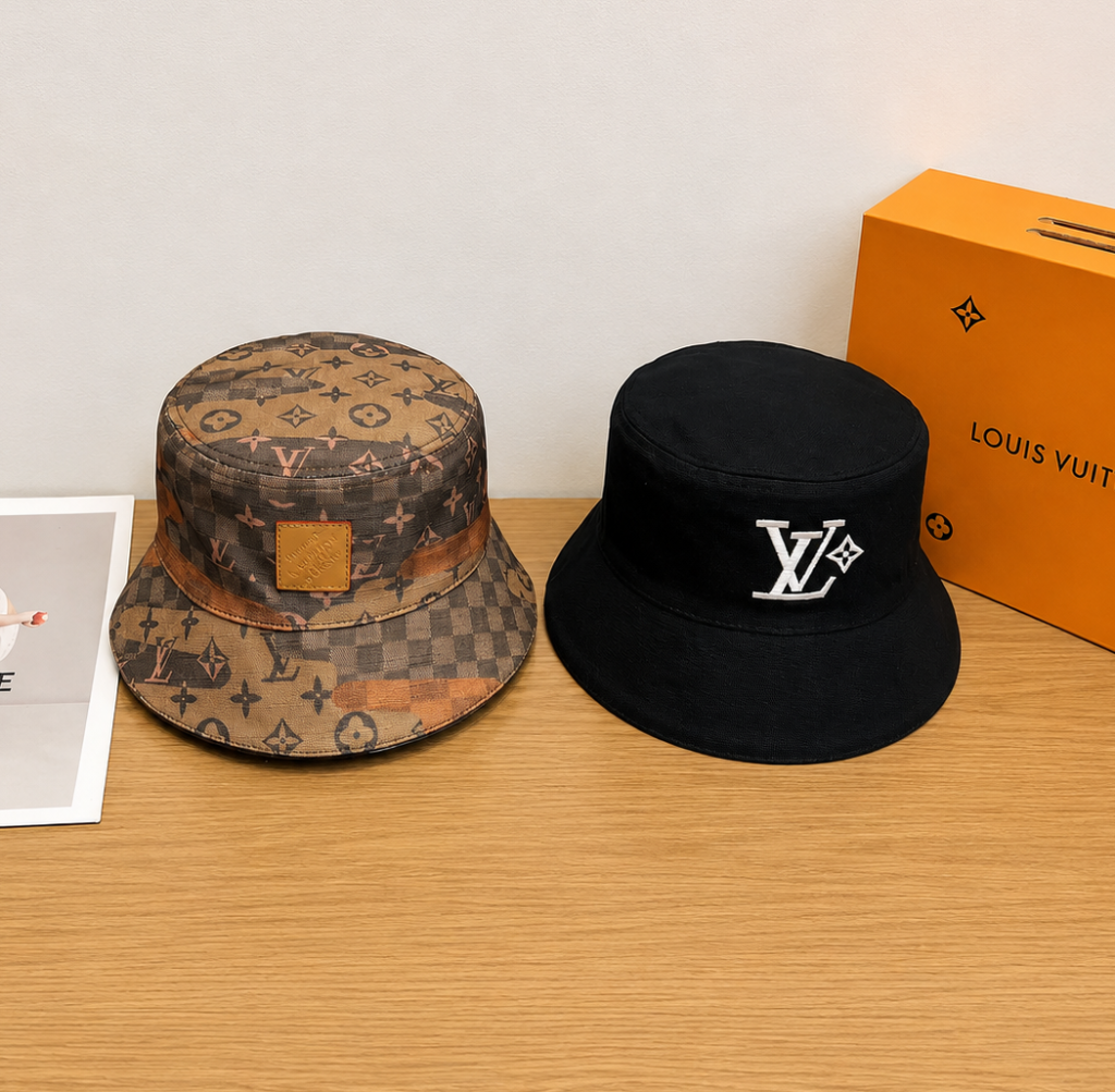 Beige & Black LV monogram landscape reversible bucket Hat