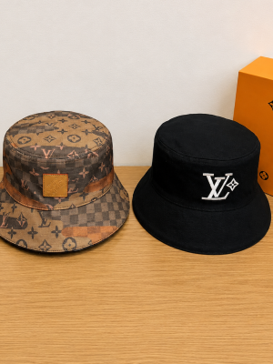Beige & Black LV monogram landscape reversible bucket Hat