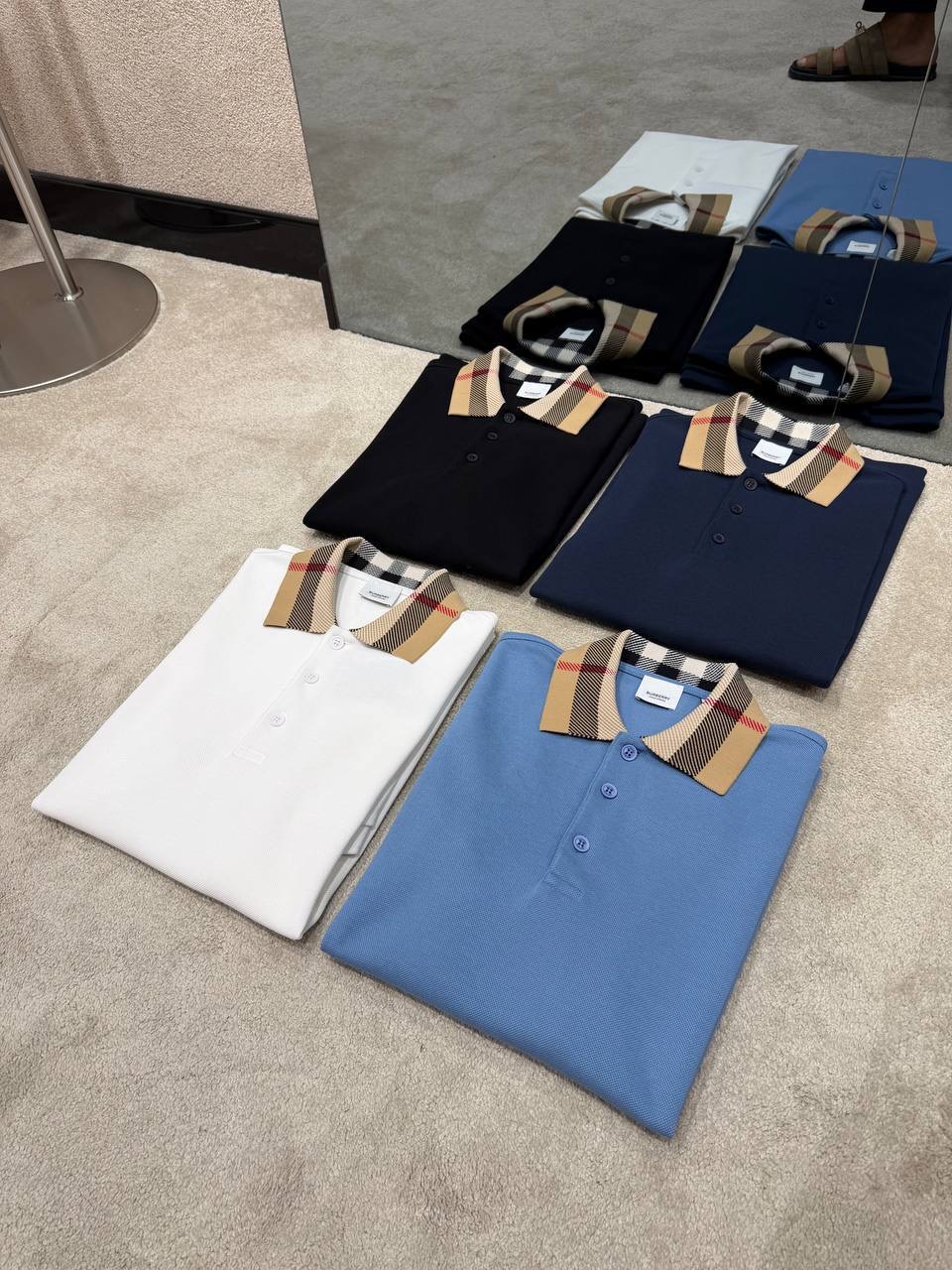 Navy Burberry check-collar cotton polo tee - Image 5