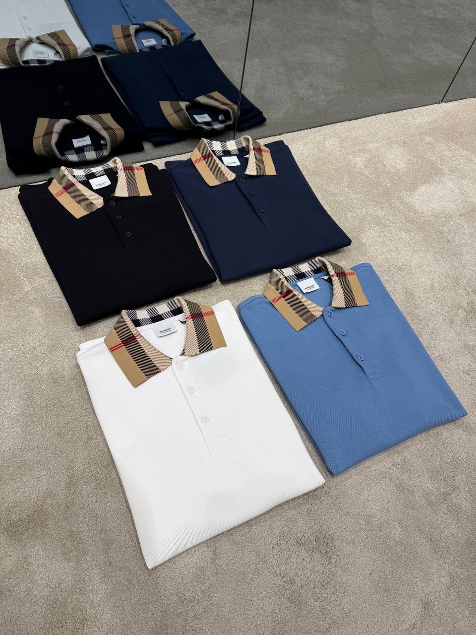 Navy Burberry check-collar cotton polo tee - Image 4