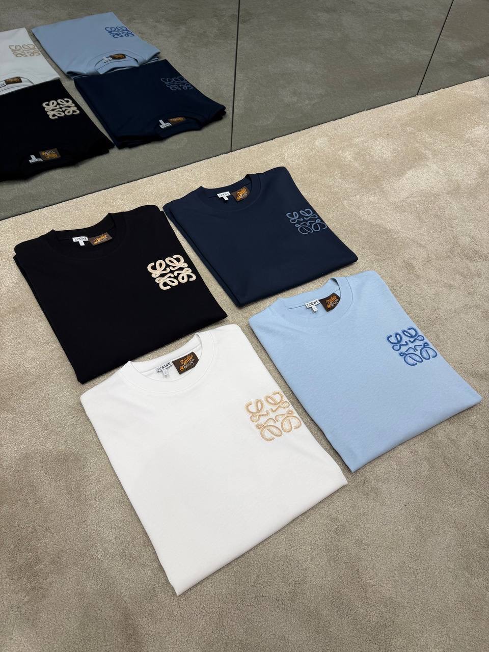Navy Loewe anagram logo embroidered cotton tee - Image 3