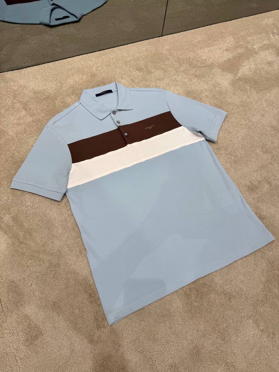 Sky-blue LV Short-Sleeved polo cotton piqué tee - Image 5