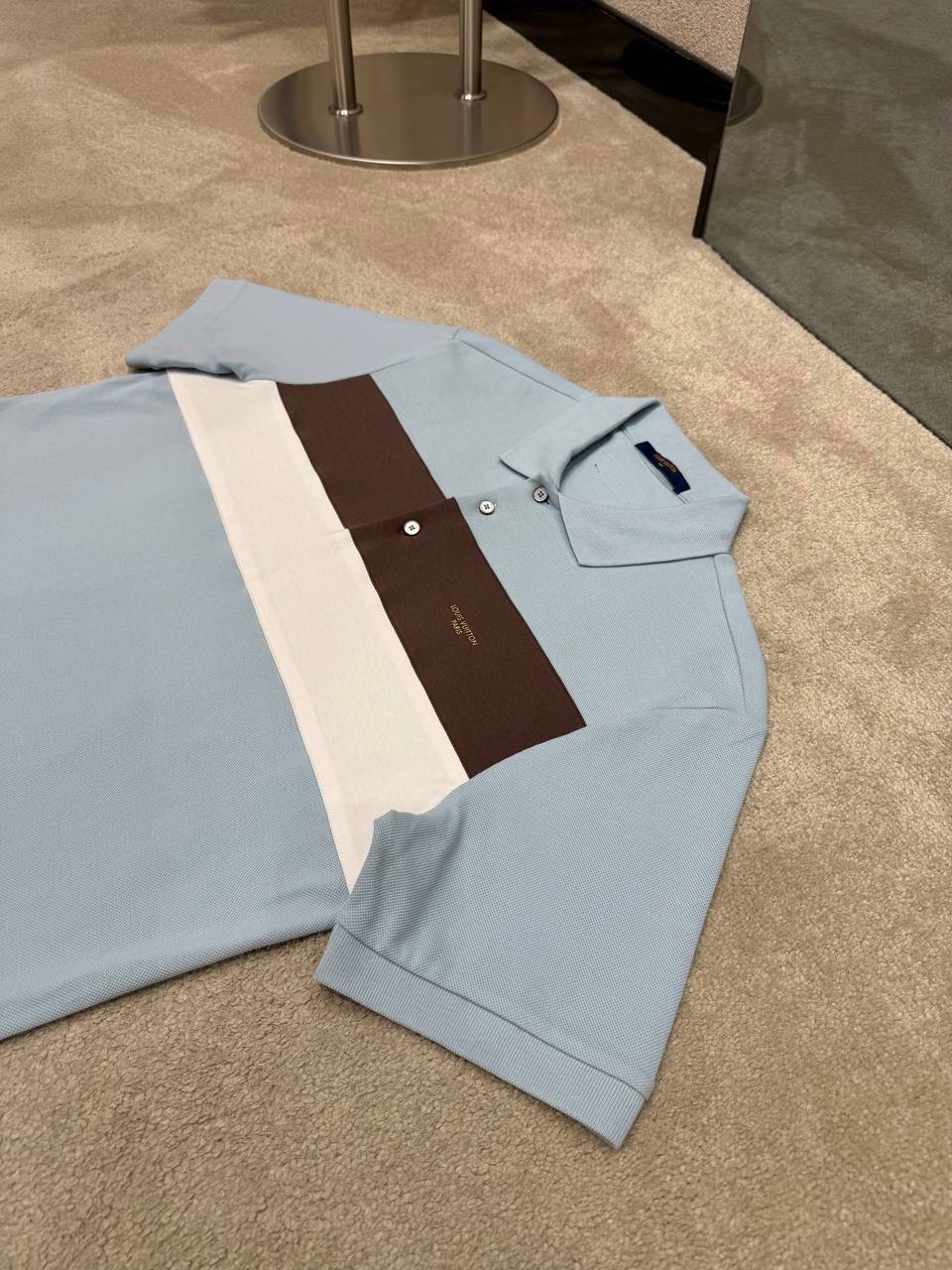 Sky-blue LV Short-Sleeved polo cotton piqué tee - Image 6