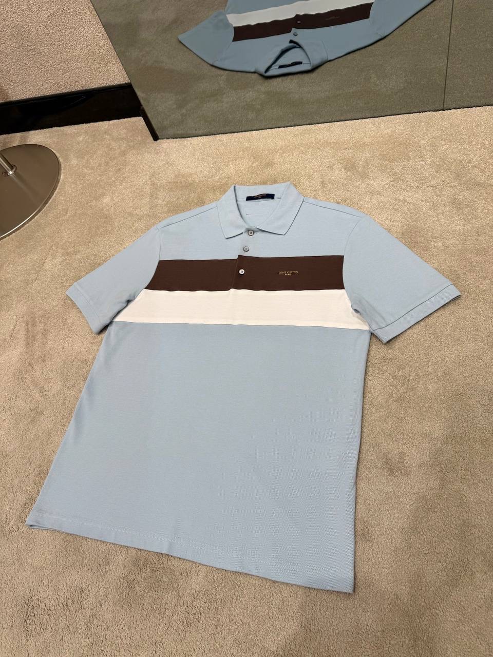 Sky-blue LV Short-Sleeved polo cotton piqué tee - Image 7