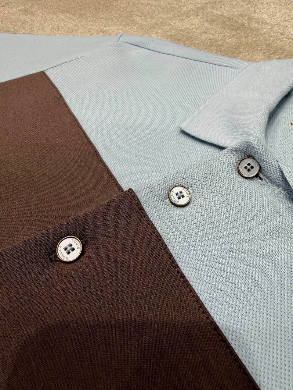 Sky-blue LV Short-Sleeved polo cotton piqué tee - Image 8