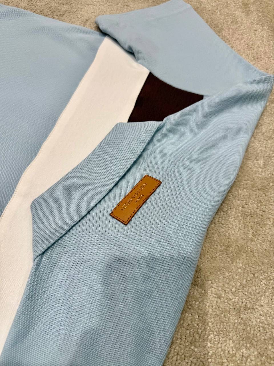 Sky-blue LV Short-Sleeved polo cotton piqué tee - Image 9