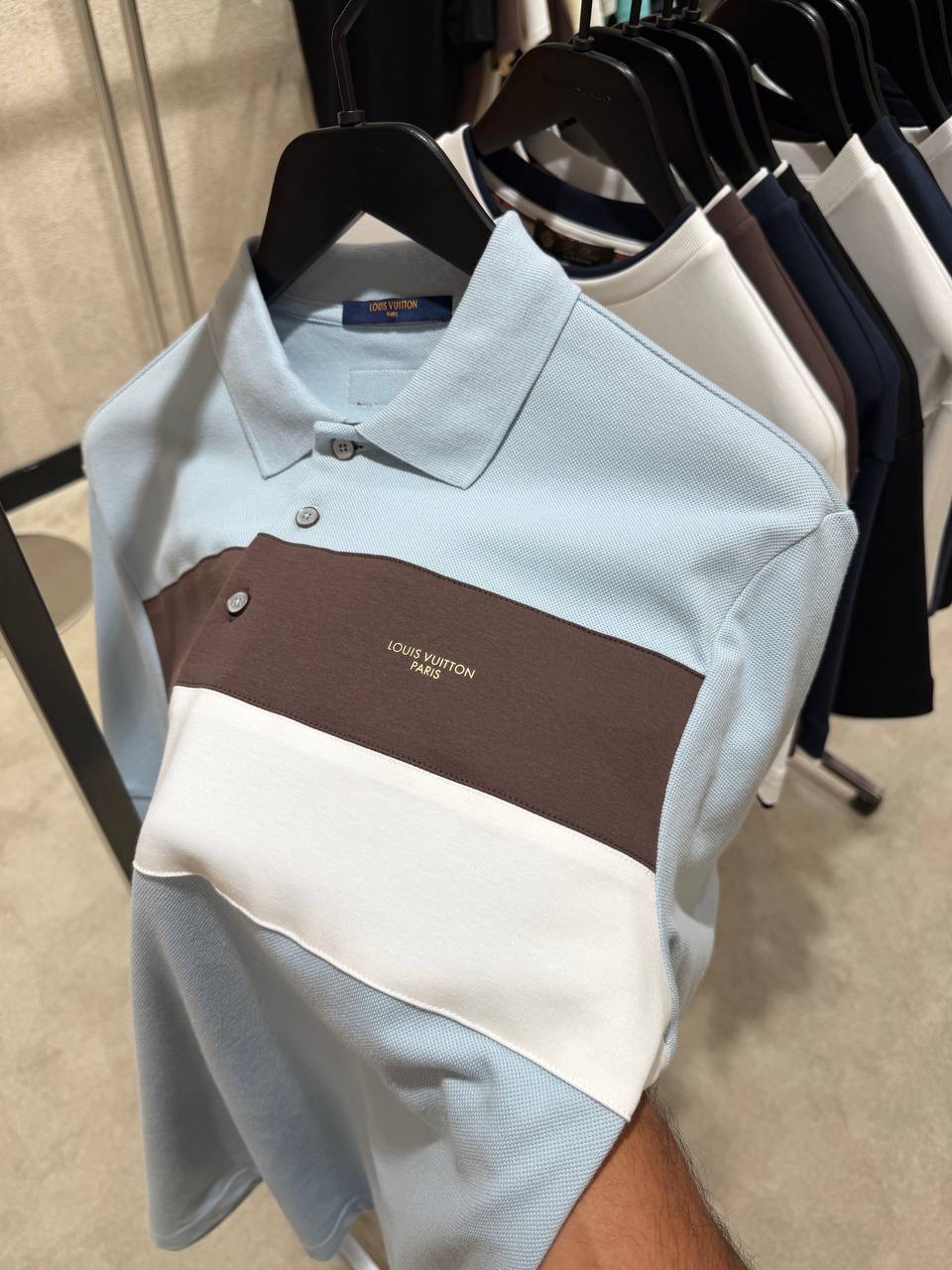 Sky-blue LV Short-Sleeved polo cotton piqué tee - Image 10