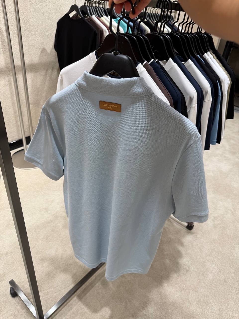 Sky-blue LV Short-Sleeved polo cotton piqué tee - Image 11