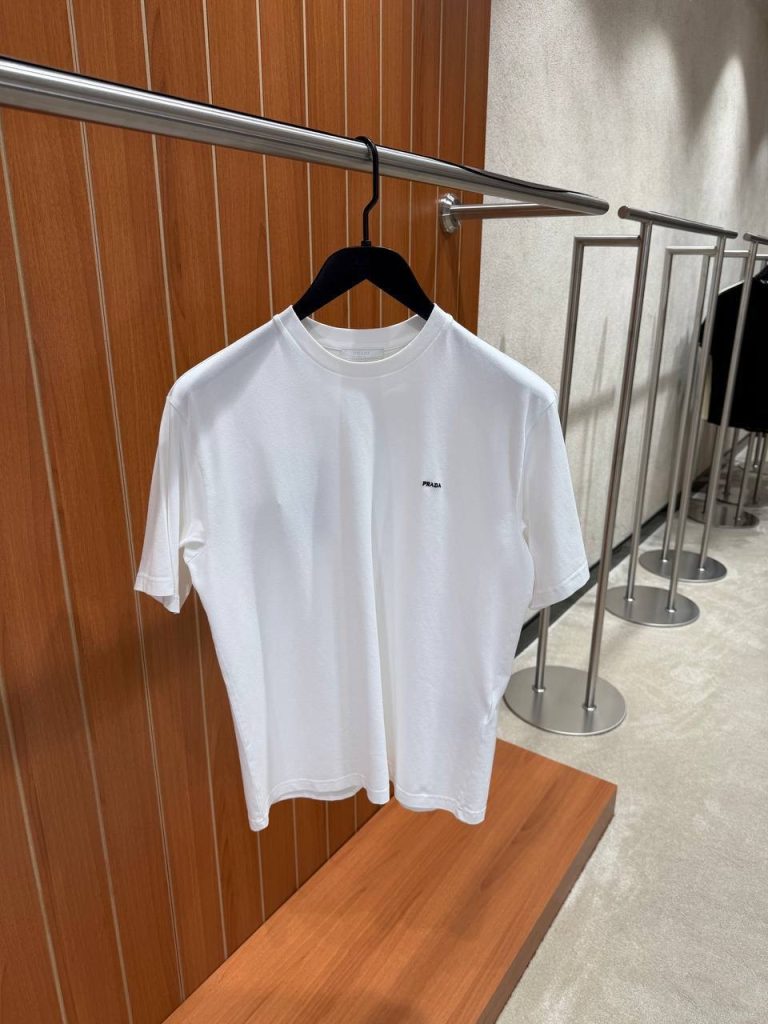 White Prada embroidered lettering logo cotton tee