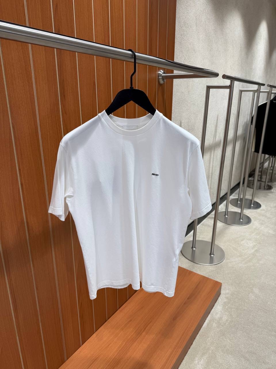 White Prada embroidered lettering logo cotton tee
