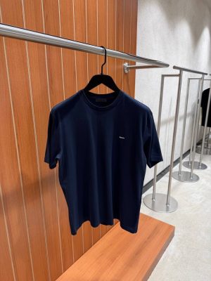Navy Prada embroidered lettering logo cotton tee