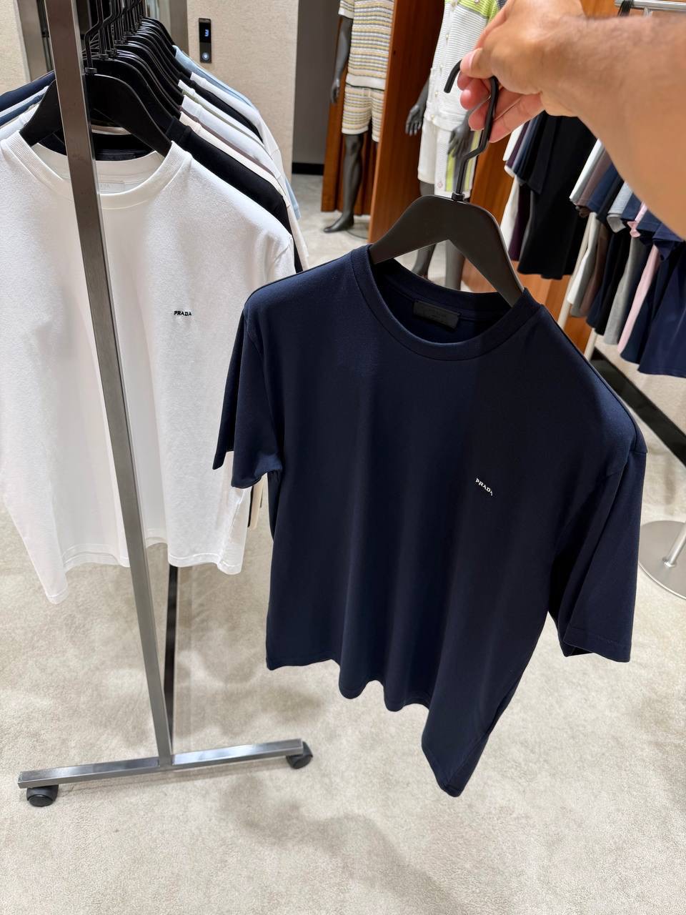Navy Prada embroidered lettering logo cotton tee - Image 2