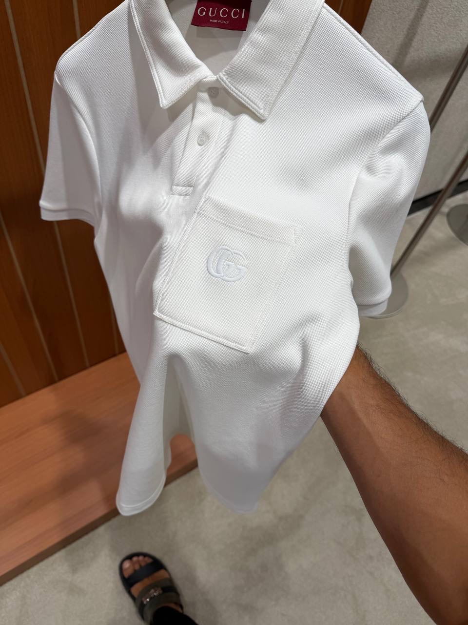 White Gucci embroidered piquet polo cotton tee - Image 3