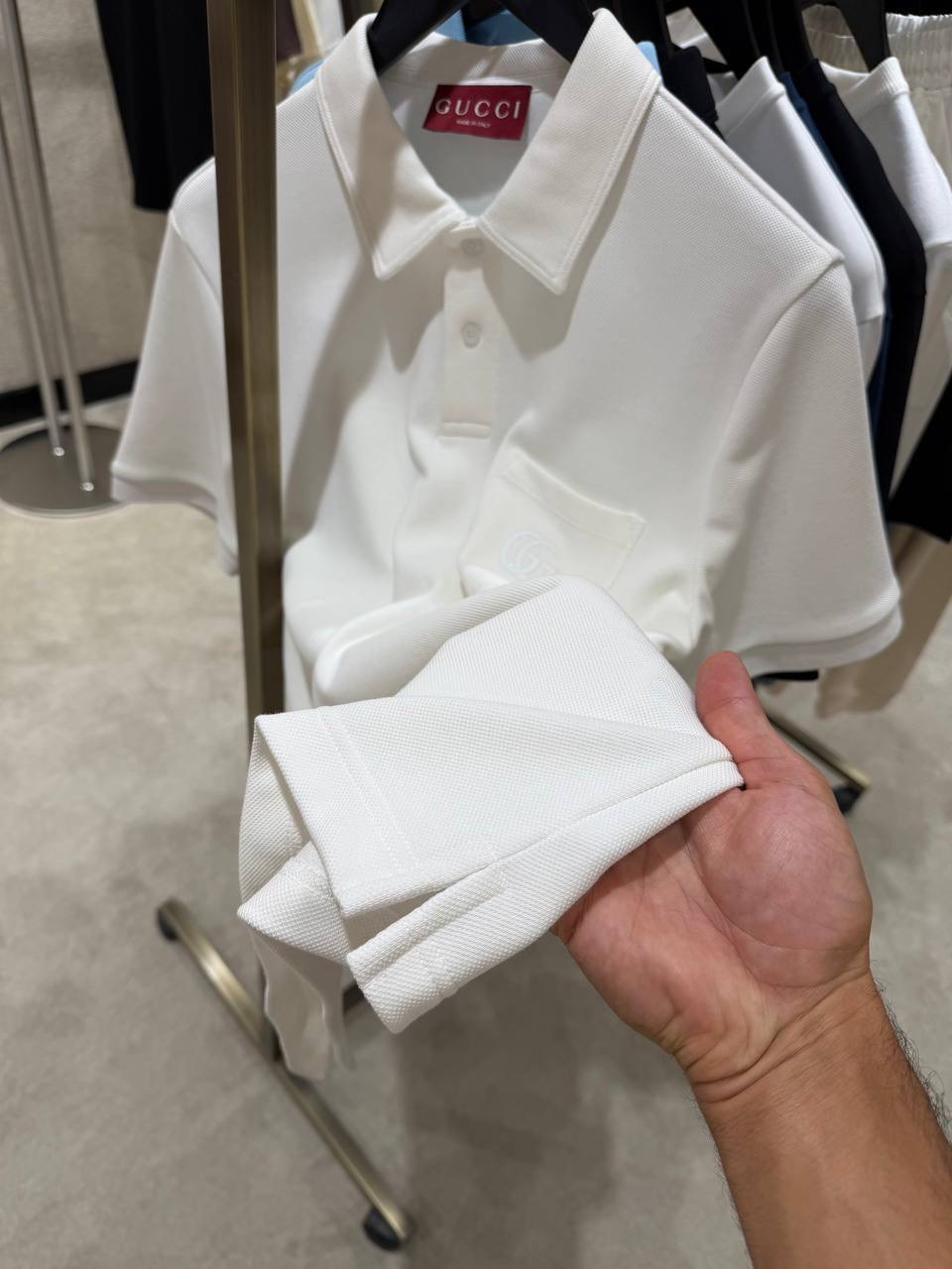 White Gucci embroidered piquet polo cotton tee - Image 4