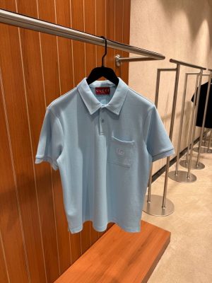 Blue Gucci embroidered piquet polo cotton tee