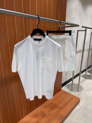 White LV Monogram nylon details cotton shorts set