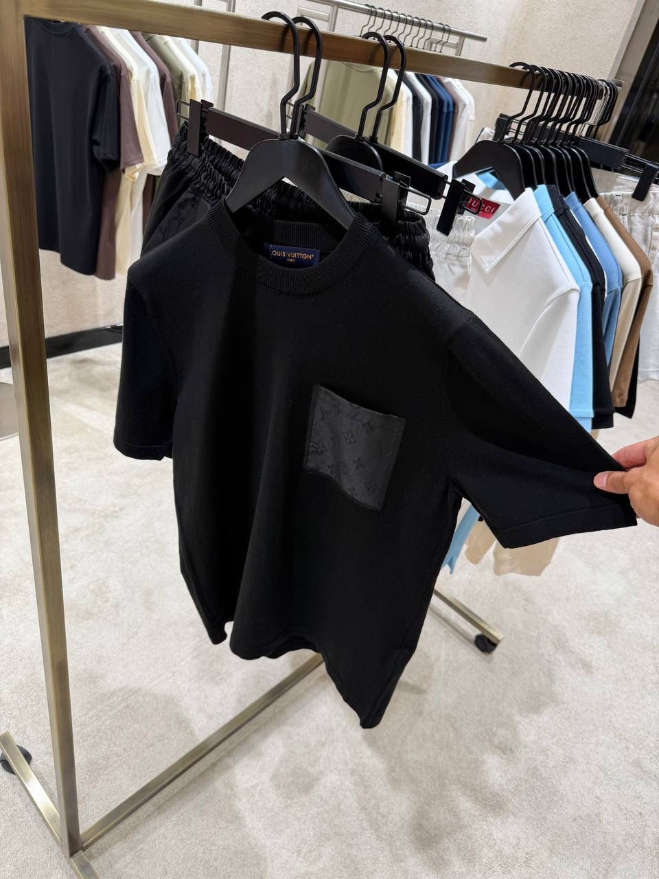 Black LV Monogram nylon details cotton shorts set - Image 2