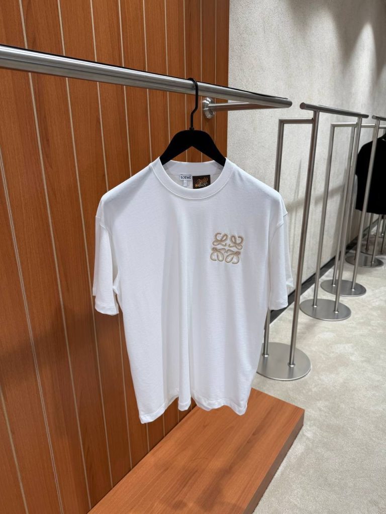 White Loewe anagram logo embroidered cotton tee