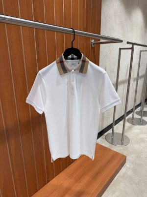 White Burberry check-collar cotton polo tee