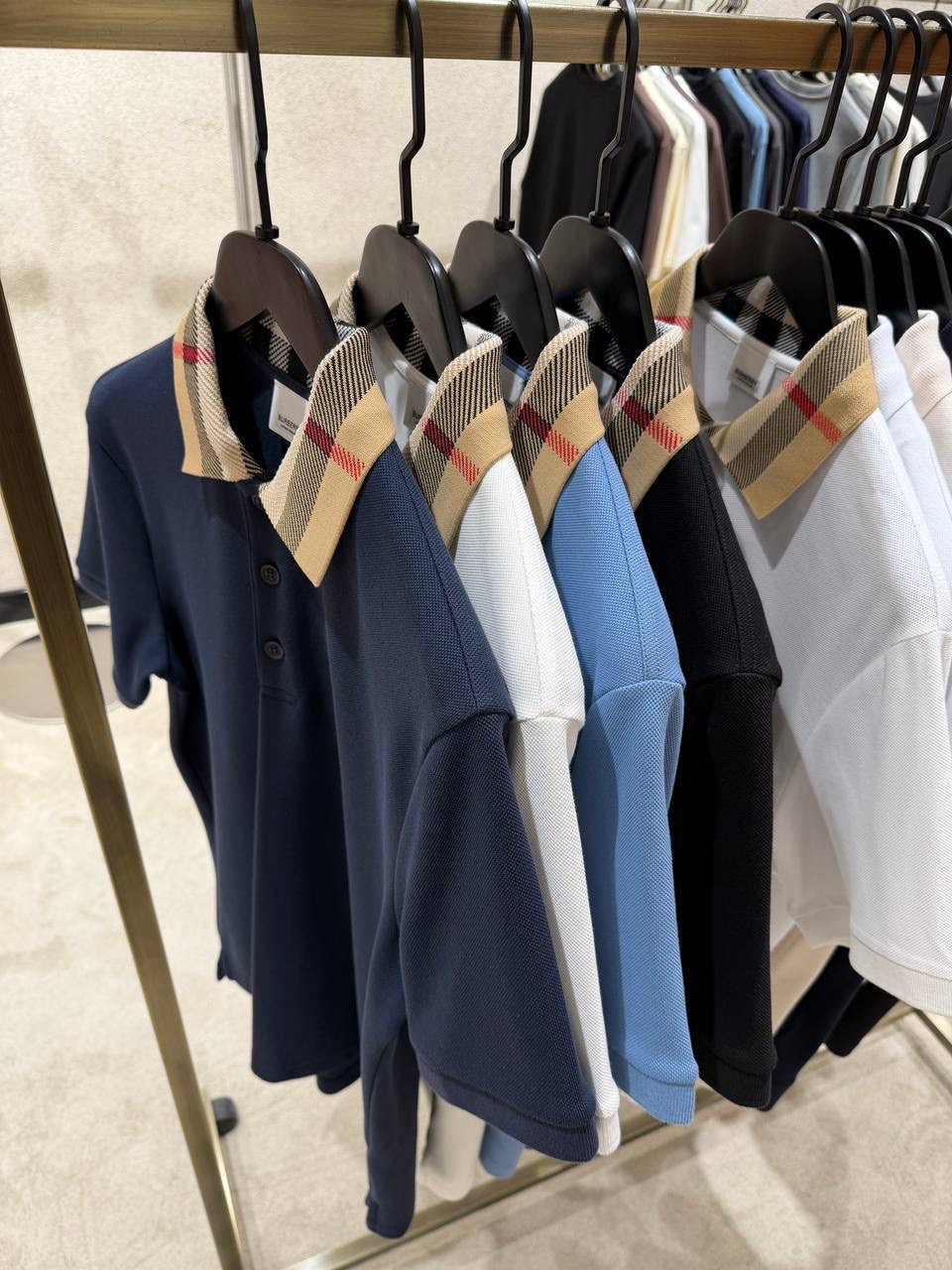 Navy Burberry check-collar cotton polo tee - Image 3