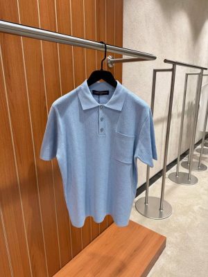 Blue LV Monogram pointelle short-sleeved polo tee