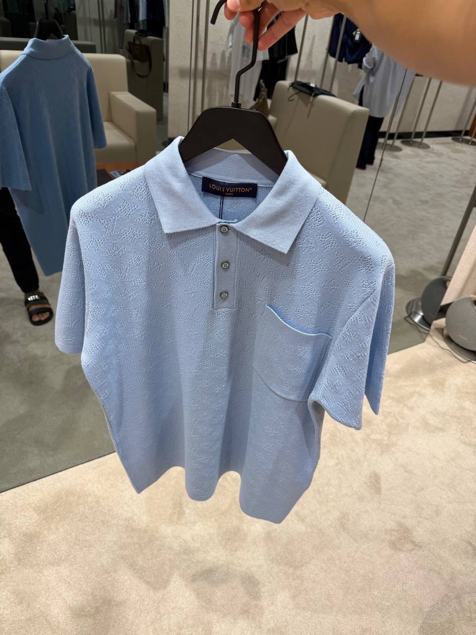 Blue LV Monogram pointelle short-sleeved polo tee - Image 5