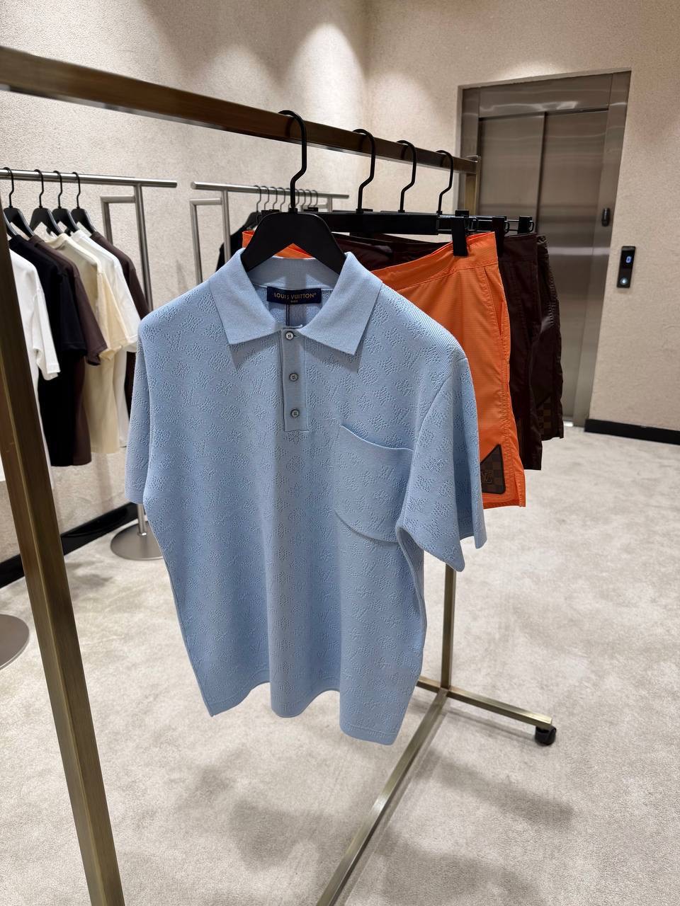 Blue LV Monogram pointelle short-sleeved polo tee - Image 7