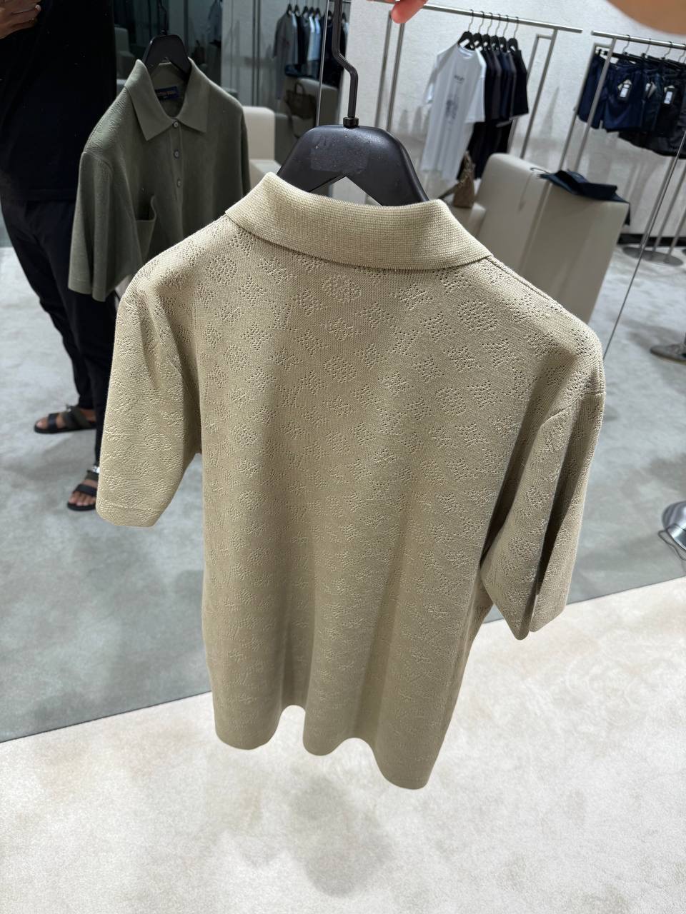 Khaki LV Monogram pointelle short-sleeved polo tee - Image 9